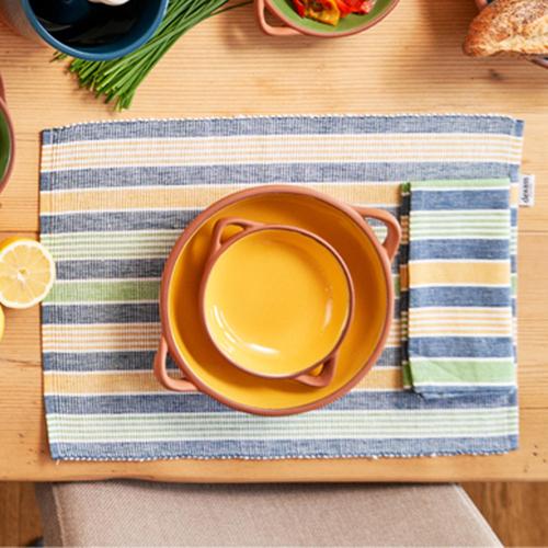 Sintra Recycled Cotton Striped Napkin And Placemat Set - Blue - Dexam