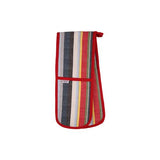 Striped Recycled Cotton Double Oven Gloves - Red - Dexam