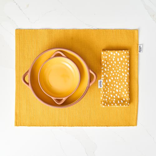 Sintra Recycled Cotton Spotted Napkin And Placemat Set - Ochre - Dexam