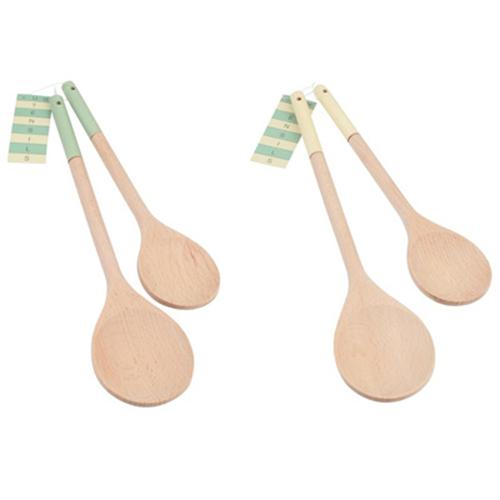 Beech Spoon Pair Green & Cream - Pack of 6 Pairs - T&G