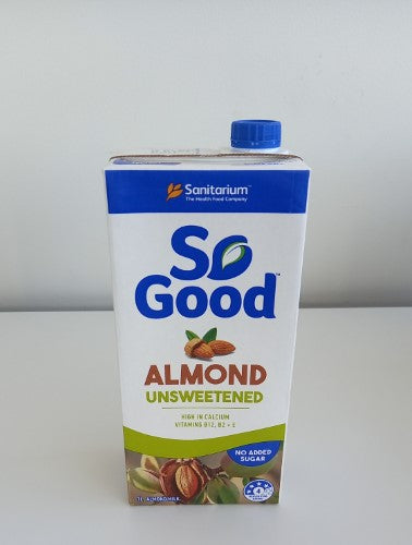 Unsweetened Almond Milk 1L by Sanitarium, a creamy dairy-free drink rich in calcium and vitamin E, perfect for healthy recipes.