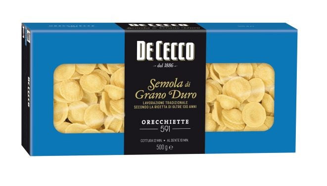 500g packet of Orecchiette pasta, traditional Italian pasta known for its unique ear shape, perfect for sauces and family meals.