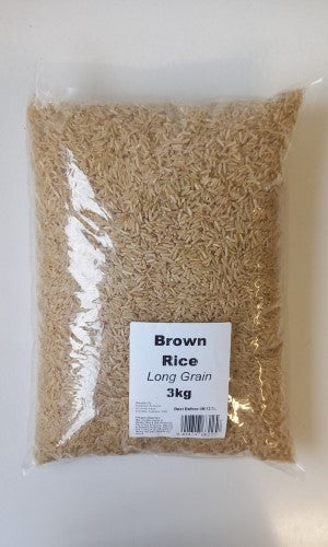 3kg bag of premium Brown Long Grain Rice, perfect for versatile dishes and health-conscious cooking.