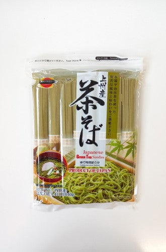 Noodles Soba Green Tea 640g packet featuring gluten-free, antioxidant-rich noodles infused with green tea for versatile meals.