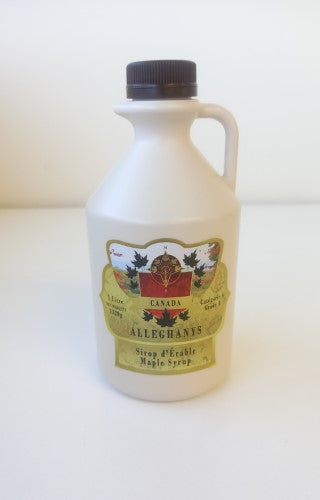 Pure Canadian Maple Syrup in a 1-liter bottle, ideal for enhancing pancakes, desserts, and beverages with natural sweetness.