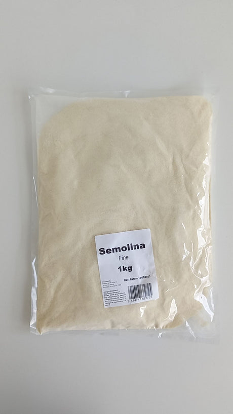 Fine semolina 1kg packet, ideal for enhancing pastries and pasta with superior texture and rich nutrients.