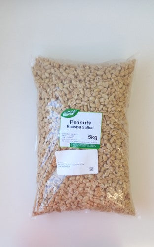 Blanched roasted and salted peanuts in a 5kg bag, perfect for snacking, cooking, or baking. Nutritious and flavorful!