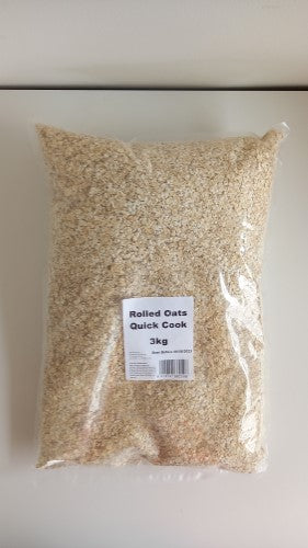 3kg bag of rolled quick cook oats, nutritious and versatile for quick meals, rich in fiber and protein, gluten-free.