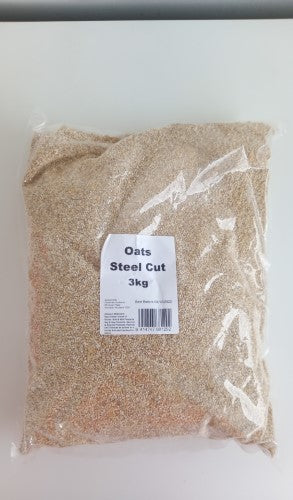 3kg bag of premium steel cut oats, rich in fiber and nutrients, ideal for healthy breakfasts and baking.