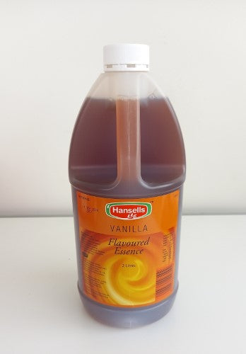 Large bottle of Hansells Vanilla Essence 2L for gourmet baking and cooking, delivering rich and aromatic vanilla flavor.