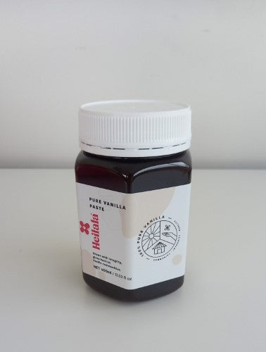 Heilala Vanilla Paste 400ml jar, rich in Madagascar vanilla, perfect for baking and gourmet cooking with visible vanilla specks.