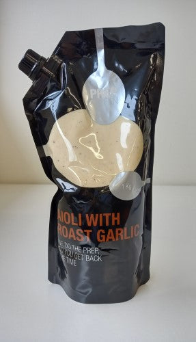 Creamy aioli infused with roast garlic, perfect for elevating dishes, available in a 1kg packet.