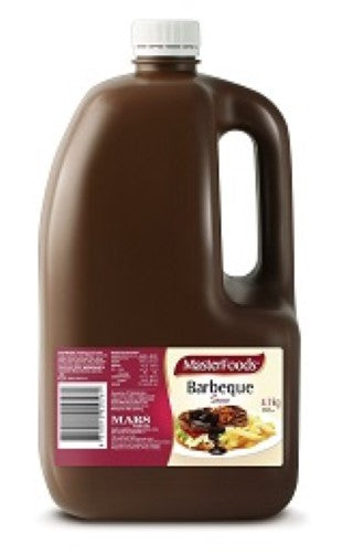 Bottle of Masterfoods BBQ sauce, 4.7L, perfect for marinating and glazing meats at barbecues and cookouts.