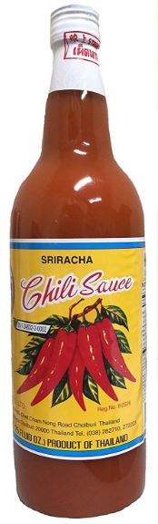 Bottle of Shark Brand Hot Sriracha sauce, 750ml, featuring sun-ripened chilies and garlic for bold, spicy flavor.