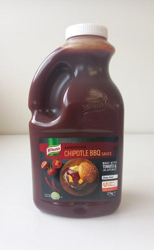 A 2.1kg bottle of Knorr Chipotle BBQ sauce, featuring rich smoky flavors ideal for grilling, marinating, and dipping.