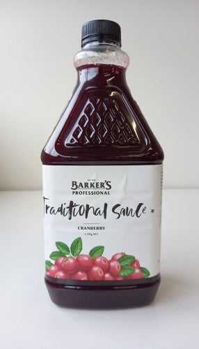 A 2.35kg bottle of Sauce Cranberry Barkers, rich in tangy cranberry flavor, perfect for glazes, marinades, and dipping.