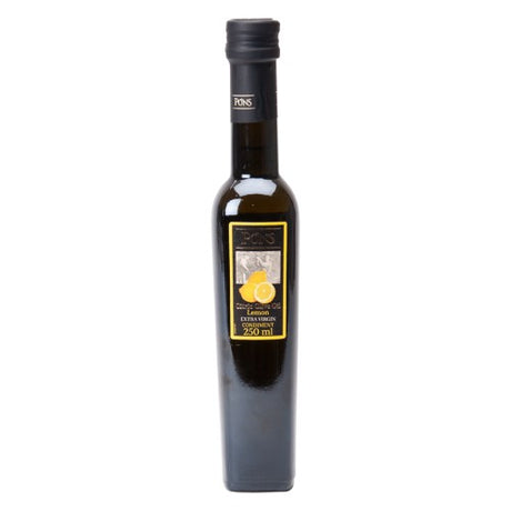 Pons 250ml Extra Virgin Olive Oil with Lemon, perfect for drizzling on dishes and enhancing flavors. Elegant glass bottle included.