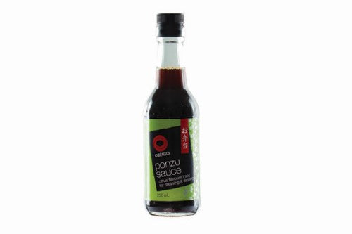 Bottle of Sauce Ponzu Obento 250ml, a tangy Japanese seasoning for sushi, salads, and marinades, enhancing dishes with umami.