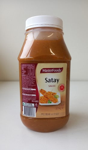 Masterfoods Satay Sauce 2.7kg jar, rich and creamy, perfect for grilling, marinating, and dipping Asian dishes.