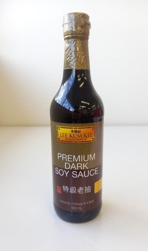 Lee Kum Kee Premium Dark Soy Sauce 500ml bottle, perfect for enhancing flavors in Asian cuisine and marinades.