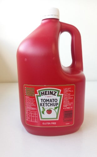 Heinz 4L Tomato Ketchup bottle, a premium condiment for burgers, fries, and hot dogs, enhancing meals with rich flavor.