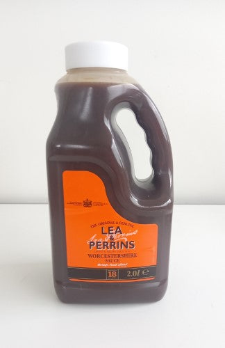 Lea & Perrins 2-liter Worcestershire sauce bottle, perfect for enhancing marinades, cocktails, and various recipes.