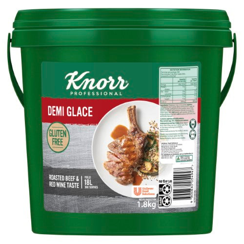 Gluten-free Sauce Demi Glace Knorr in a 1.8kg tub, perfect for enhancing flavors in any culinary creation.