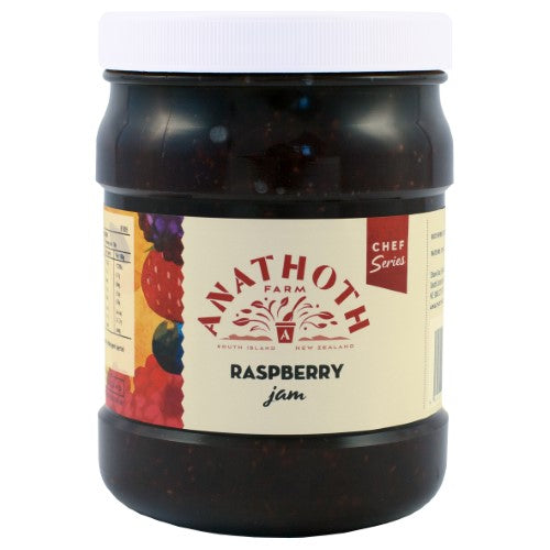 Jar of Anathoth Raspberry Jam, 1.25kg, perfect for spreading on toast and adding to desserts with its homemade flavor.