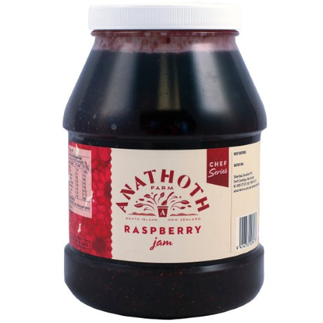 Anathoth 2.8kg Raspberry Jam Tub, rich in flavor and gluten-free, ideal for spreading and baking.