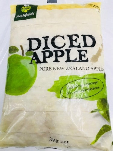 Freshfields 3kg pouch of diced apples, ideal for quick recipes, baking, or snacking in busy kitchens.