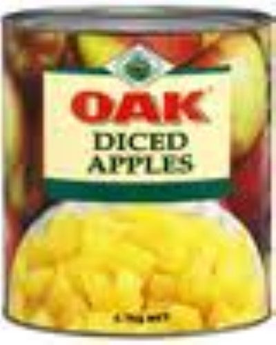 Diced oak-smoked apples in a 2.7kg tin, perfect for enhancing baking, cooking, and snacking with fresh flavor.