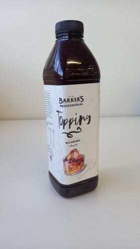 Barkers Wildberry Topping 1.18kg bottle, ideal for drizzling on desserts, made from premium New Zealand berries.