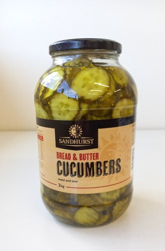 Sliced gherkins in a 2kg jar, perfect for enhancing sandwiches, burgers, and salads with tangy crunch.