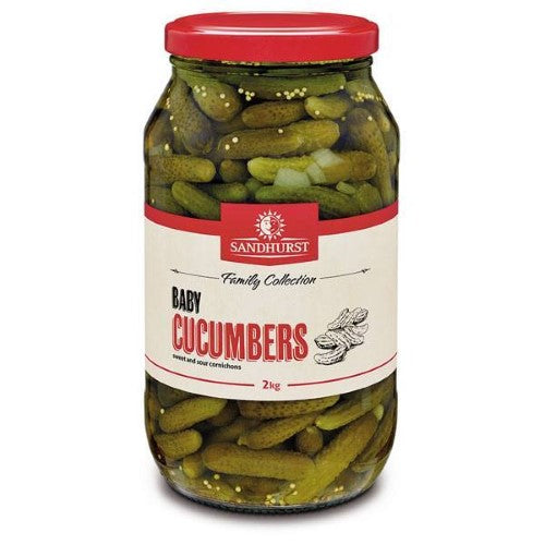 Gherkins Baby Cucumbers in a 1.9kg jar, perfect for adding a crunchy, zesty flavor to meals and snacks.