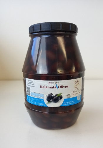 Whole jumbo Kalamata olives in a 3.1kg jar, perfect for salads, tapenades, and gourmet culinary creations.