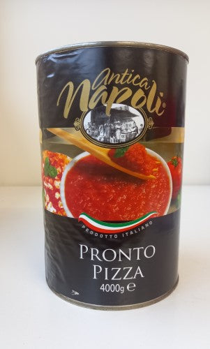 Rich tomato pizza sauce in a 4kg tin, perfect for authentic Neapolitan-style pizzas.