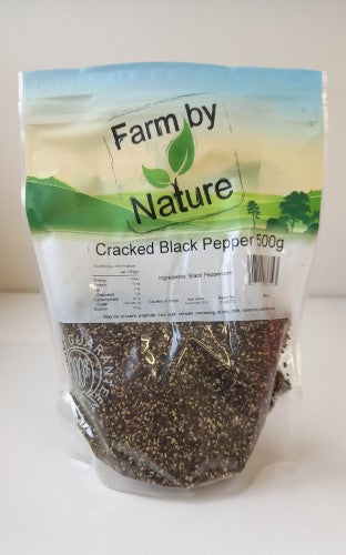 Premium 500gm packet of cracked black pepper, perfect for seasoning meats, salads, and enhancing culinary creations.