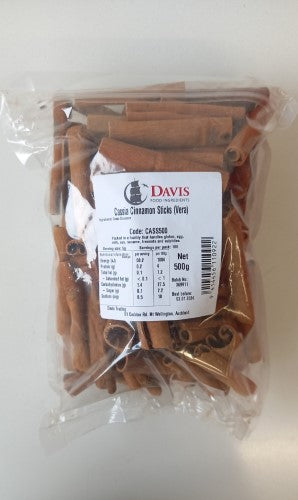 500gm packet of Cinnamon Cassia sticks, perfect for enhancing dishes, beverages, and home aromas with warm, rich flavor.