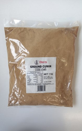 Ground cumin in a 1kg resealable packet, ideal for enhancing flavor in diverse dishes and promoting health benefits.