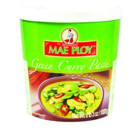 Authentic Thai green curry paste in a 1kg jar, made from premium spices for flavorful dishes and stir-fries.