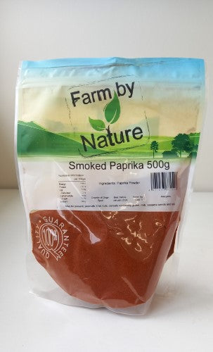 A 500gm packet of smoked paprika, enhancing dishes with rich flavor and vibrant color for gourmet cooking.