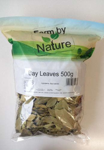 A 500gm packet of premium bay leaves, ideal for enhancing flavors in soups, stews, and marinades.