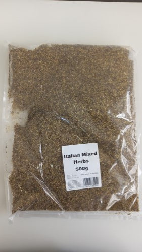 Mixed Italian Herbs Dried 500gm Packet, featuring a blend of oregano, basil, thyme, and rosemary for authentic Italian flavor.