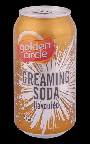 24-pack of Golden Circle Creaming Soda 375ml cans, featuring sweet, bubbly goodness perfect for parties and nostalgic treats.