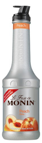 Monin Peach Fruit Puree 1L bottle, perfect for cocktails and desserts with the refreshing taste of ripe peaches.