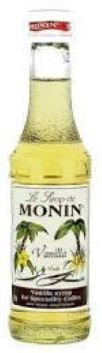 Monin Vanilla Syrup 1L bottle, offering rich flavor for beverages and desserts, perfect for home and commercial use.