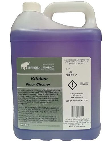 Eco-friendly 5-litre Kitchen Floor Cleaner Green Rhino, tackles grease and dirt for a sparkling, streak-free shine.