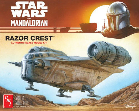 Plastic model kit of the 1/72 Mandalorian Razor Crest with 100 detailed parts for authentic build options.