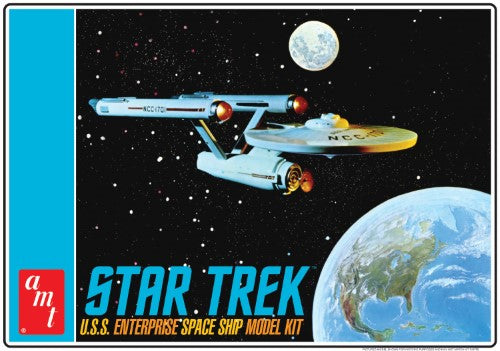 Detailed model kit of the 1/650 Classic USS Enterprise from Star Trek, perfect for fans and beginners, 18 inches long.