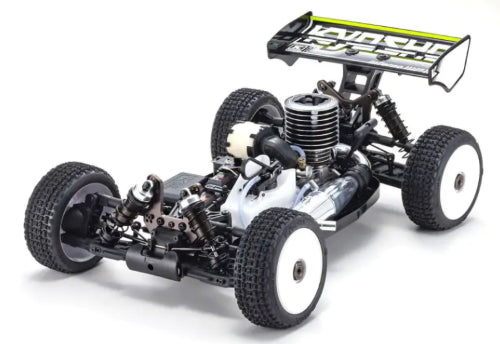 Red 1/8 scale GP racing buggy with advanced shock tech, 4WD system, and KE21SP engine for thrilling off-road races.